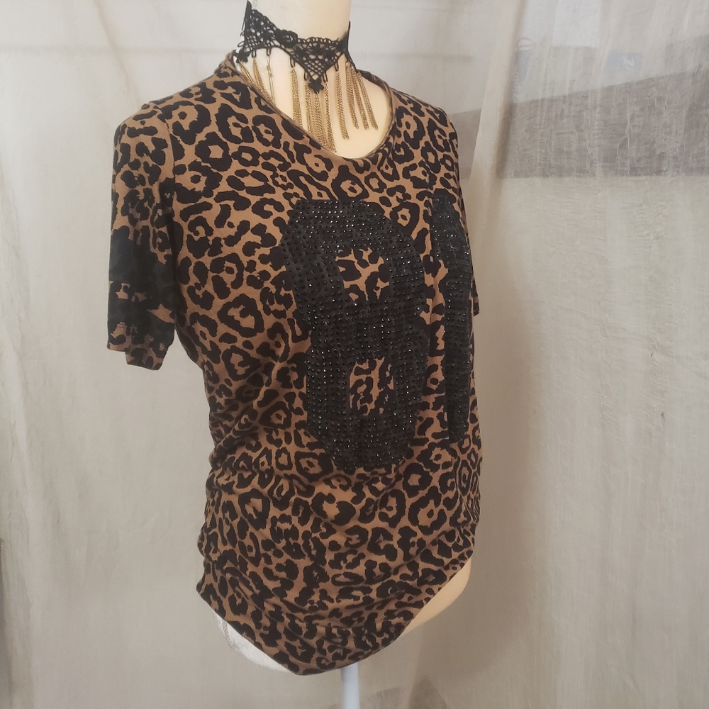 Guess Leopard Print "81" Stamped Tunic short sleeve  XSmall Preloved Viintage - Picture 15 of 16